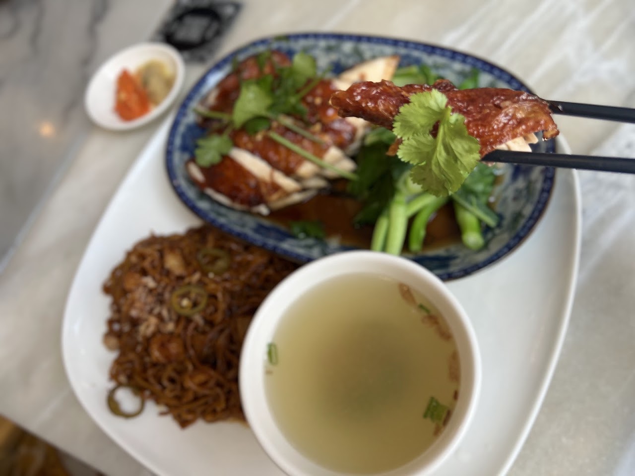 Rice and noodle dishes served with soup